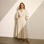 Elegant V-Neck Midi Shirtdress Beige