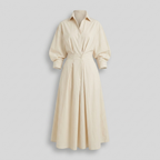 Elegant V-Neck Midi Shirtdress Beige