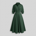 Elegant V-Neck Midi Shirtdress Dunkelgrün