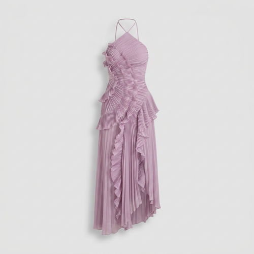 Plissiertes Maxikleid mit Rüschen Flieder