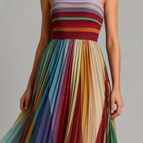 Gestreiftes Plisseekleid Mehrfarbig