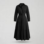 Elegant V-Neck Midi Shirtdress Schwarz